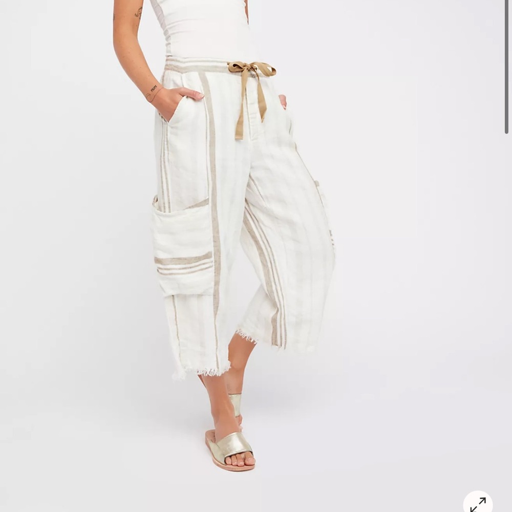 NWOT Free People Glory Days Striped 100% Linen Pants Frayed Hem size Small - Picture 16 of 16